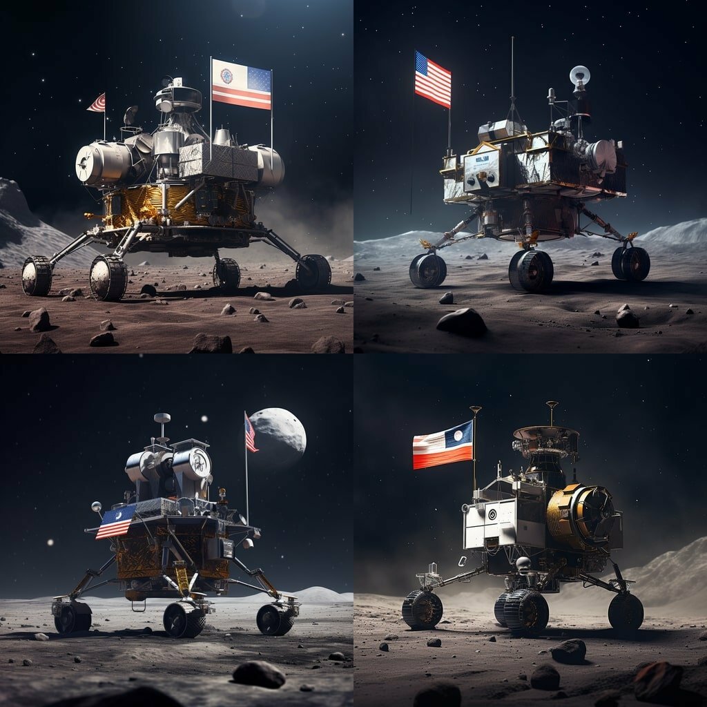 Pragyan rover rolls out of Chandrayaan-3 lander on Moon (Image made by Midjourney AI)